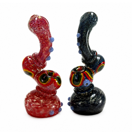 8" Frit Color and Dot Design Glass Bubbler Pipe