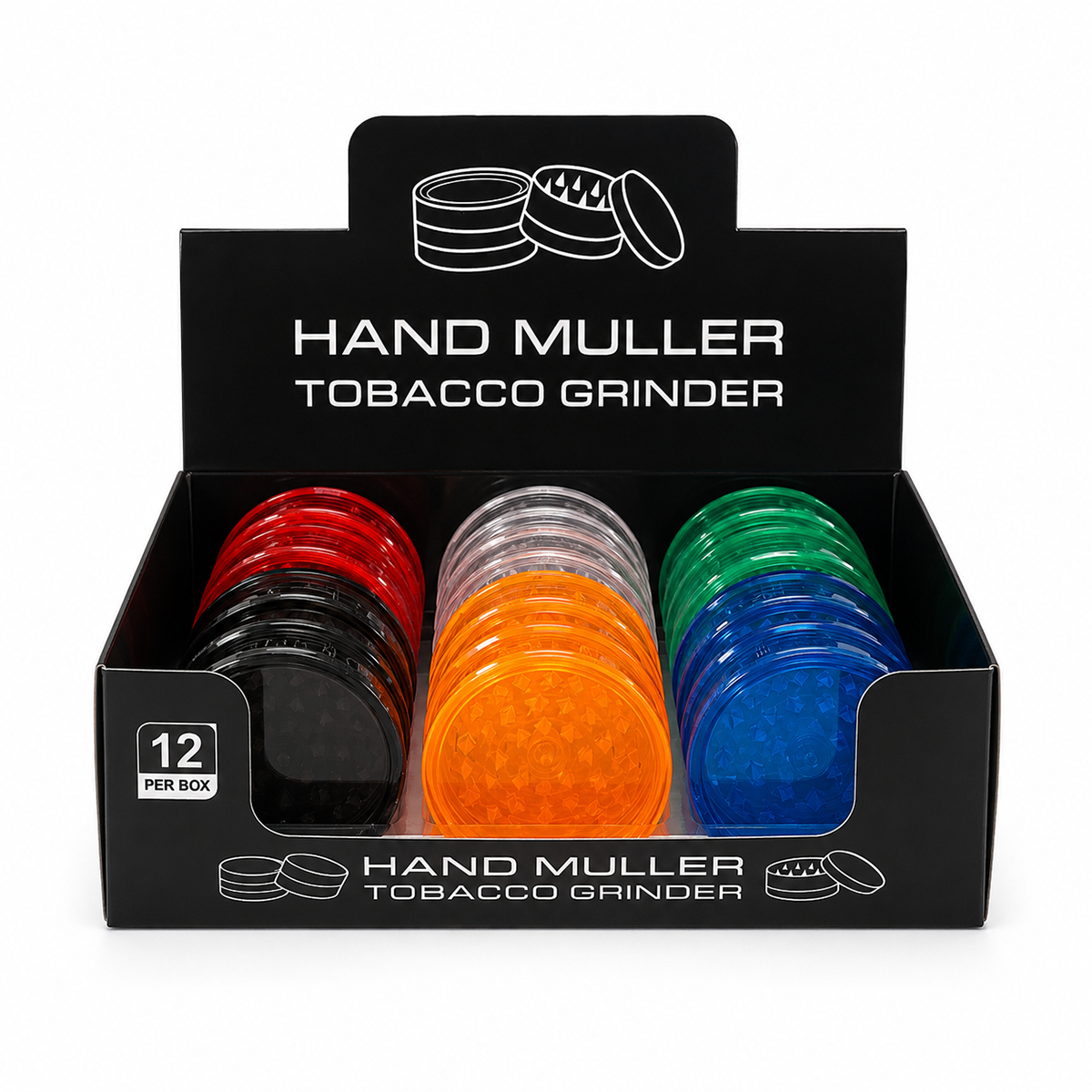 60mm Acrylic Hand Muller Tobacco Grinder - (12Pcs In A Display Box)