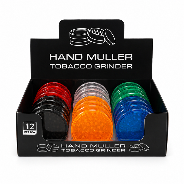 60mm Acrylic Hand Muller Tobacco Grinder - (12Pcs In A Display Box)