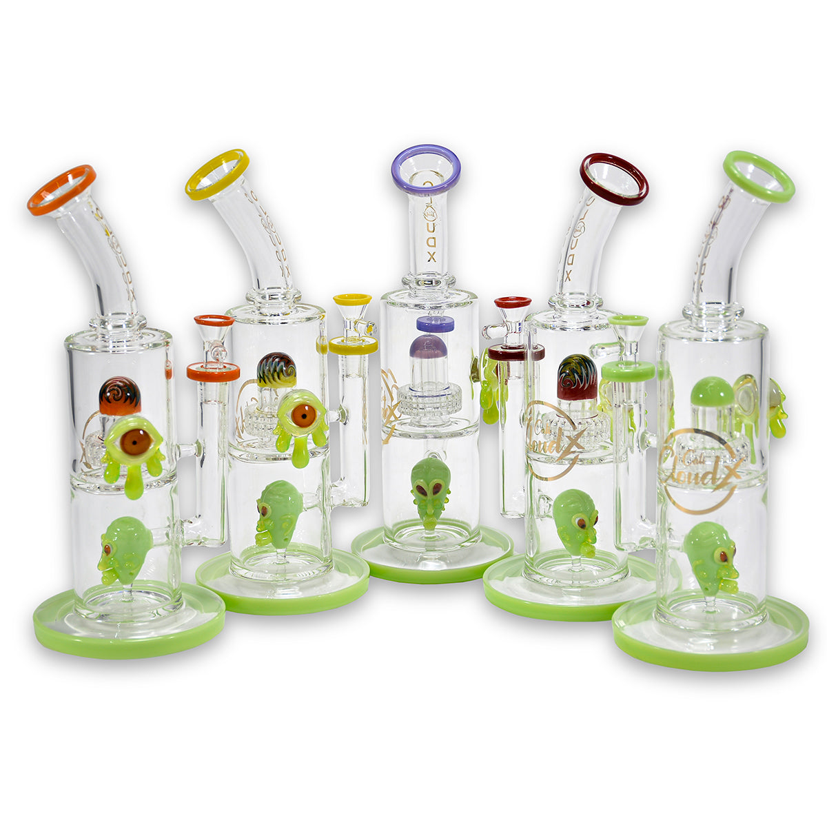 14 Us Color Shower Head & Skull Dripping Water Pipe By Cali Cloudx Glass Waterpipe