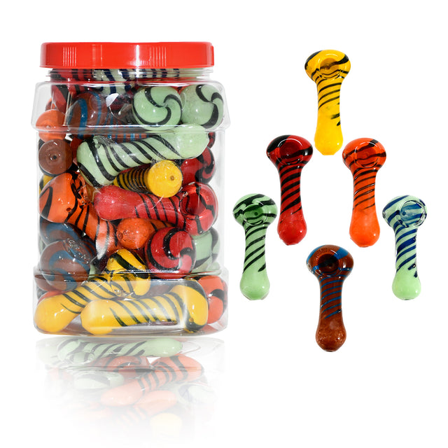3" Striped Mini Glass Hand Pipe – Bulk Jar