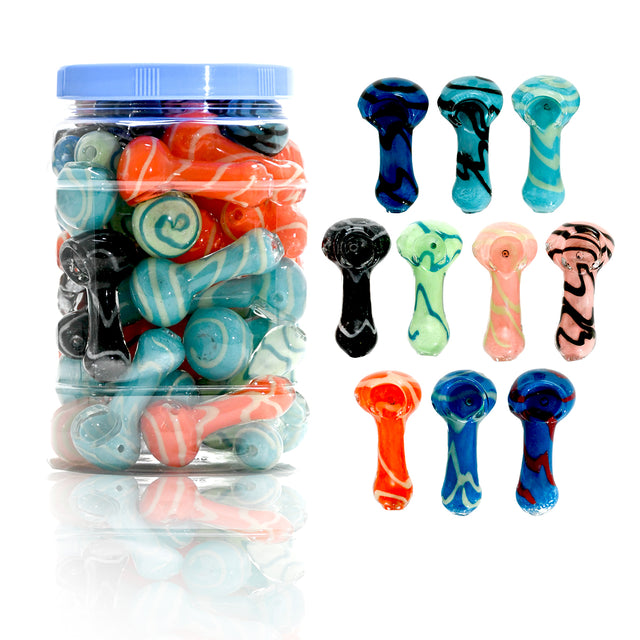 3" Wave Swirl Glass Mini Hand Pipe – Bulk Jar