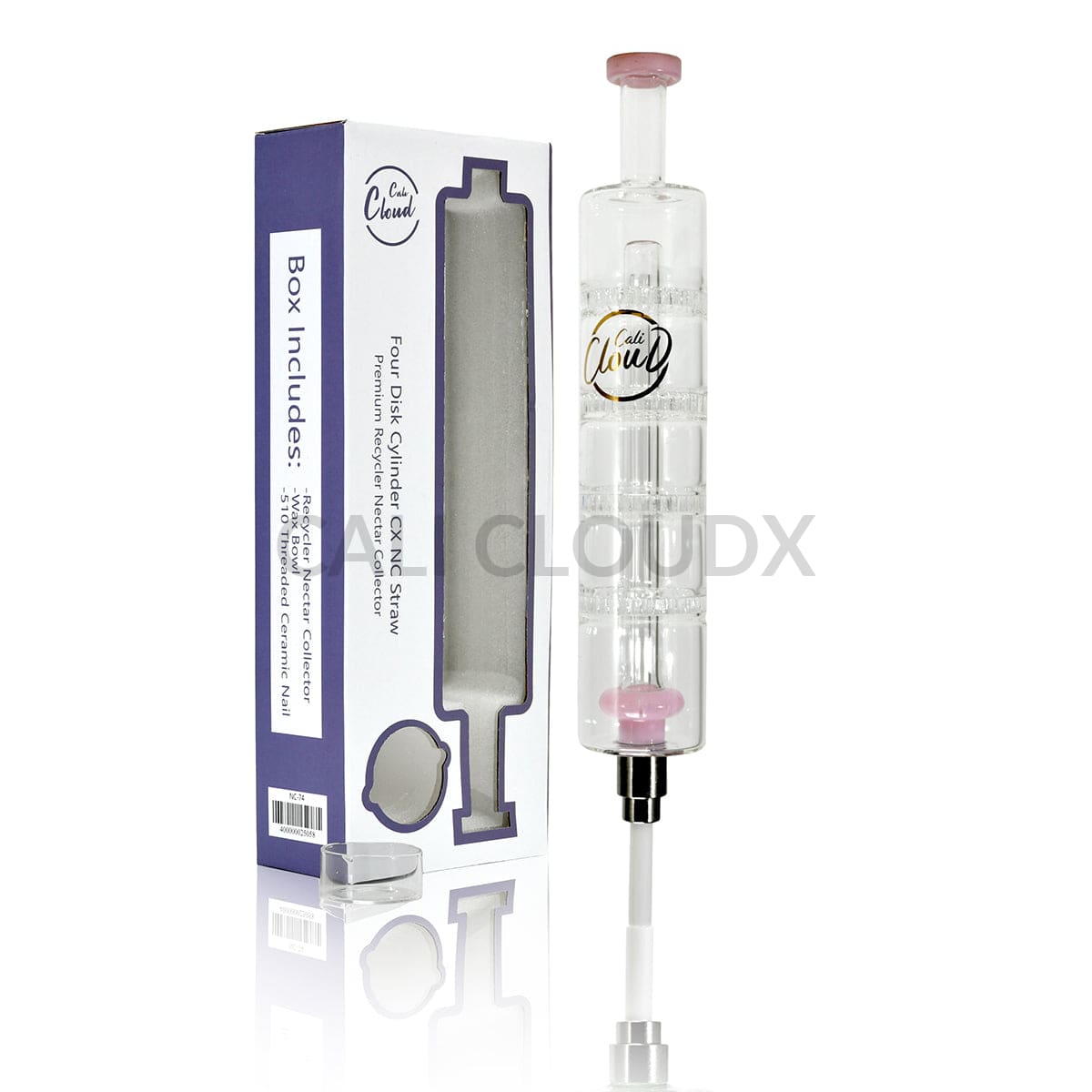 Cali Cloudx Four Disk Recycler Nectar Collector – 10’’ Glass Dab Straw with Perc