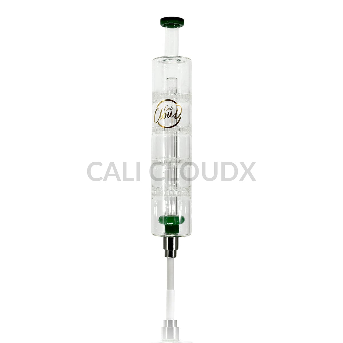 Cali Cloudx Four Disk Recycler Nectar Collector – 10’’ Glass Dab Straw with Perc Green