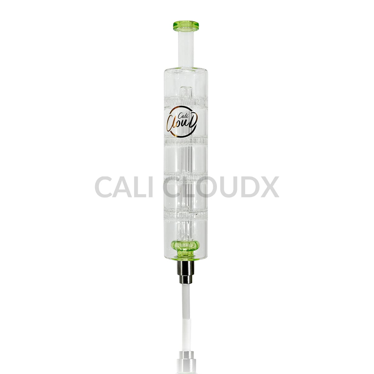 Cali Cloudx Four Disk Recycler Nectar Collector – 10’’ Glass Dab Straw with Perc Light Green