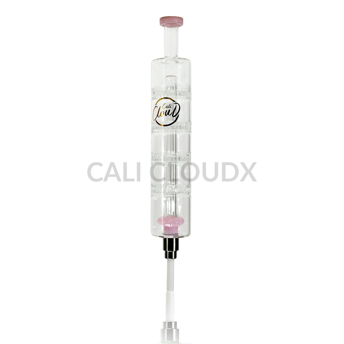 Cali Cloudx Four Disk Recycler Nectar Collector – 10’’ Glass Dab Straw with Perc Milky Pink