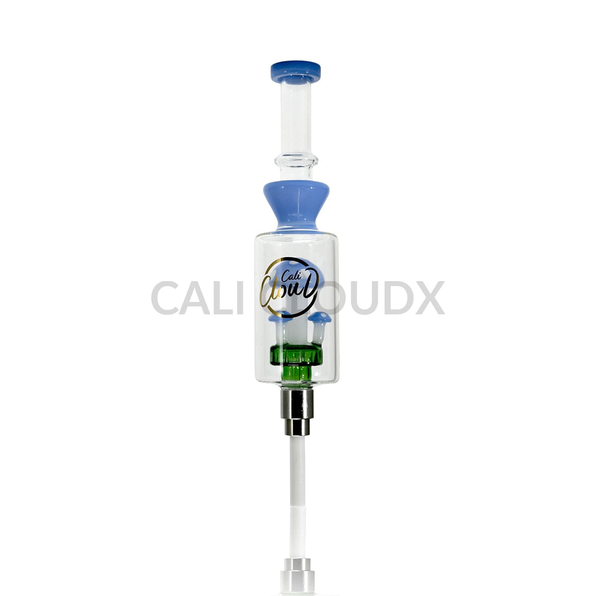 Cali Cloudx Mushroom Recycler Nectar Collector – 7’’ Glass Dab Straw with Perc Milky Blue