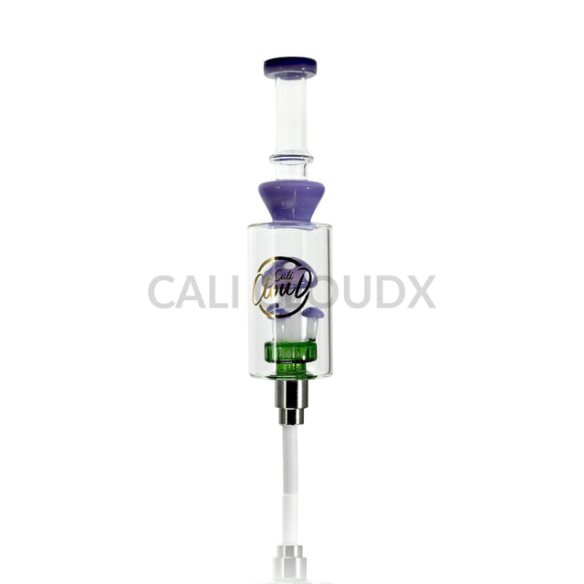 Cali Cloudx Mushroom Recycler Nectar Collector – 7’’ Glass Dab Straw with Perc Purple