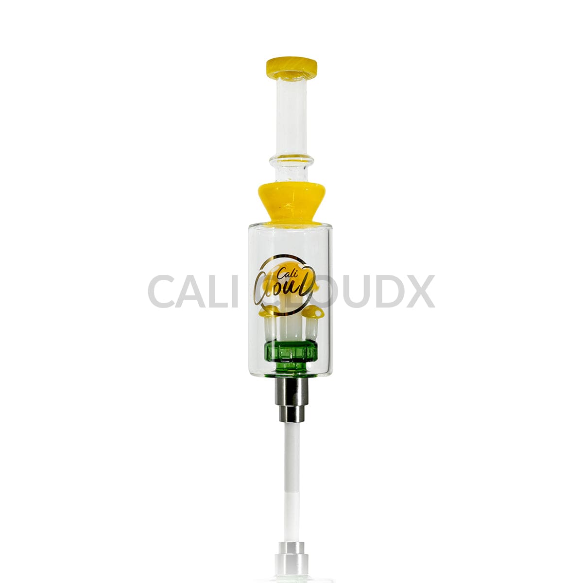 Cali Cloudx Mushroom Recycler Nectar Collector – 7’’ Glass Dab Straw with Perc Yellow