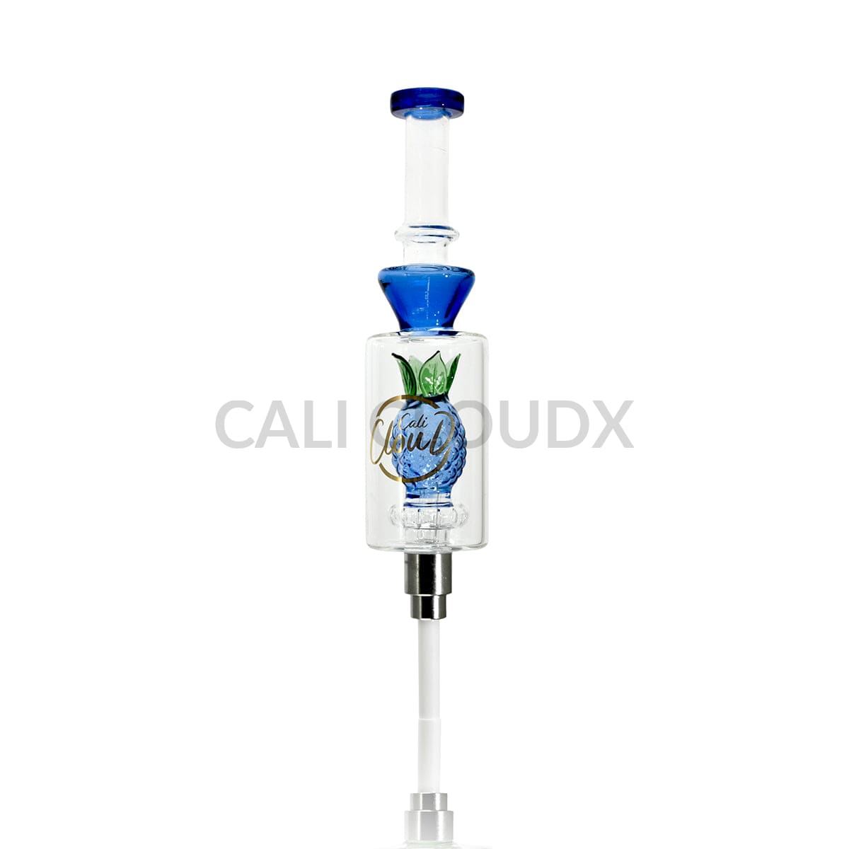 Cali Cloudx Pineapple Recycler Nectar Collector – 7’’ Glass Dab Straw with Perc Blue