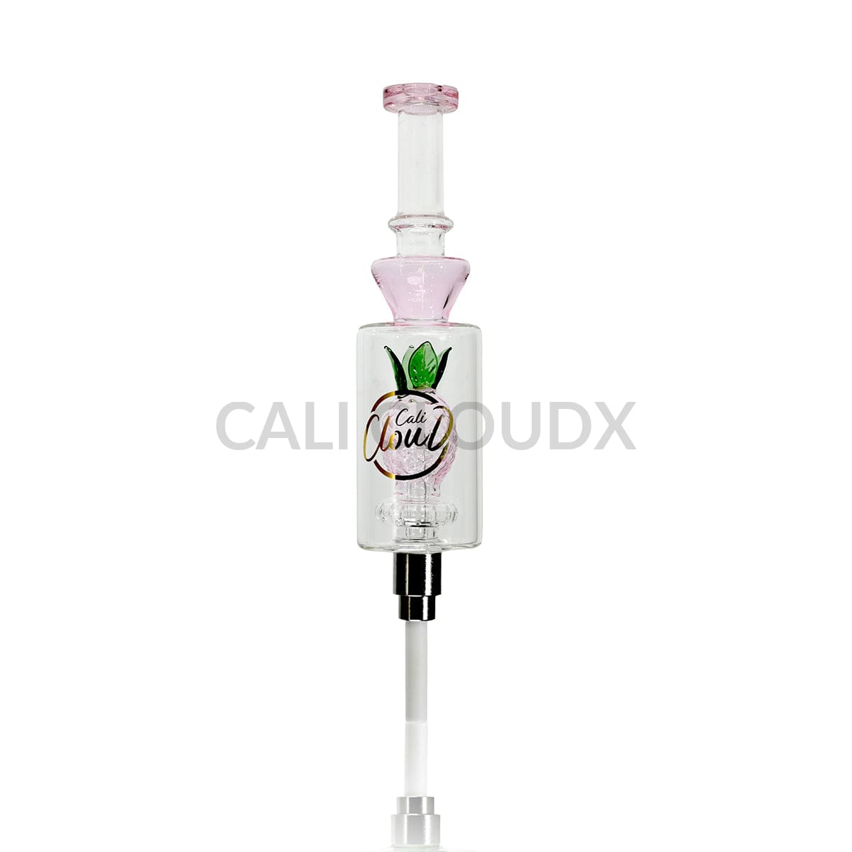 Cali Cloudx Pineapple Recycler Nectar Collector – 7’’ Glass Dab Straw with Perc Light Pink