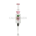 Cali Cloudx Pineapple Recycler Nectar Collector – 7’’ Glass Dab Straw with Perc Milky Pink