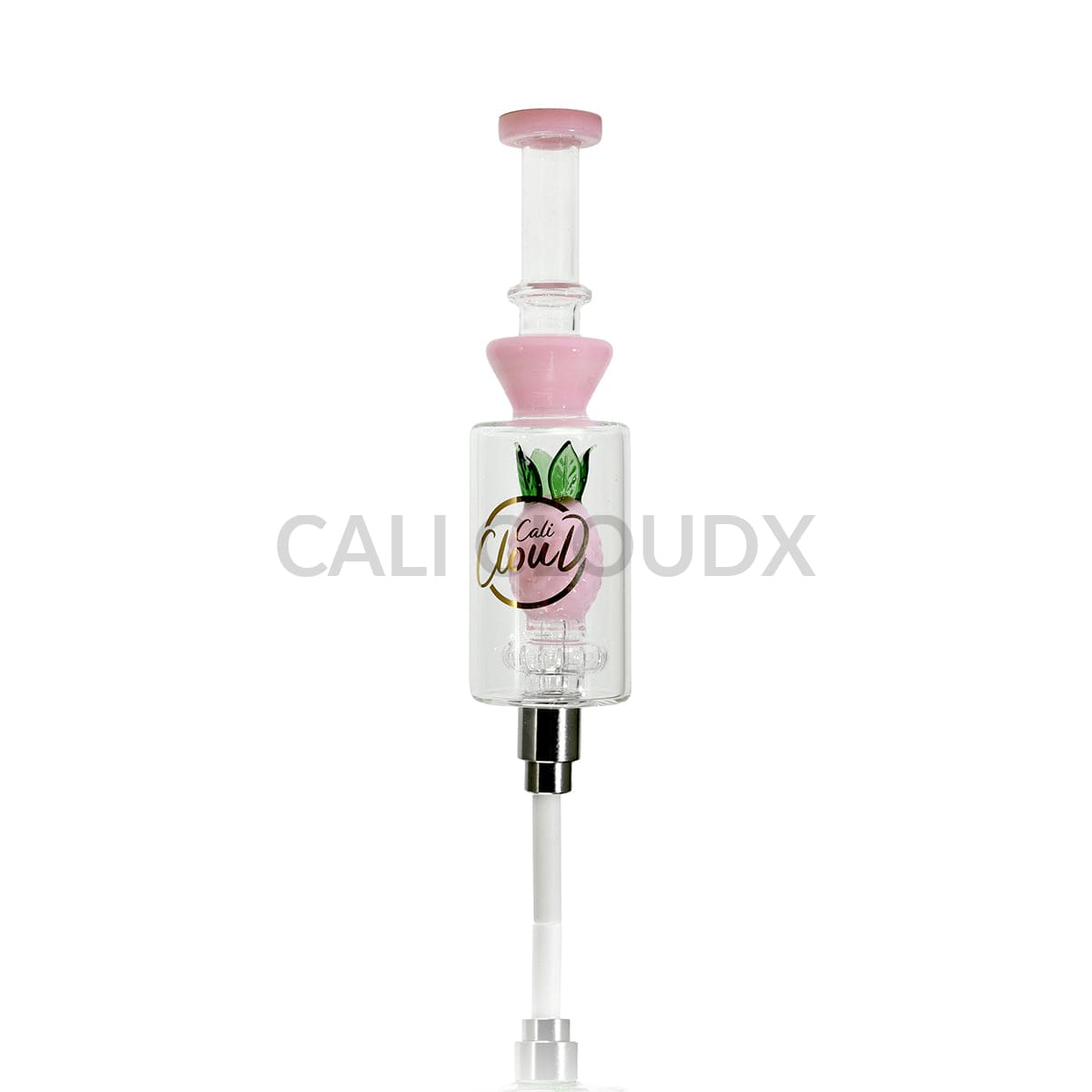 Cali Cloudx Pineapple Recycler Nectar Collector – 7’’ Glass Dab Straw with Perc Milky Pink