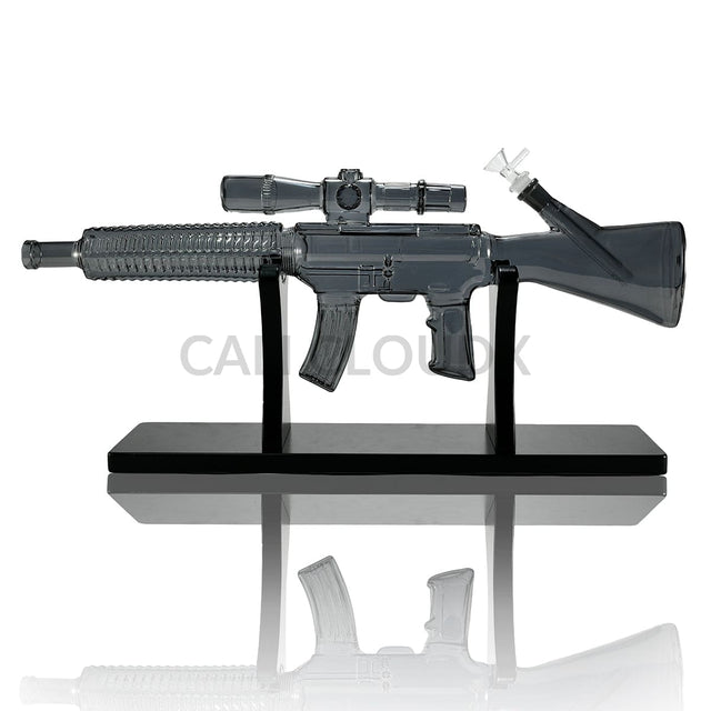 Electro Plated Gun Shaped Waterpipe w Wood Stand