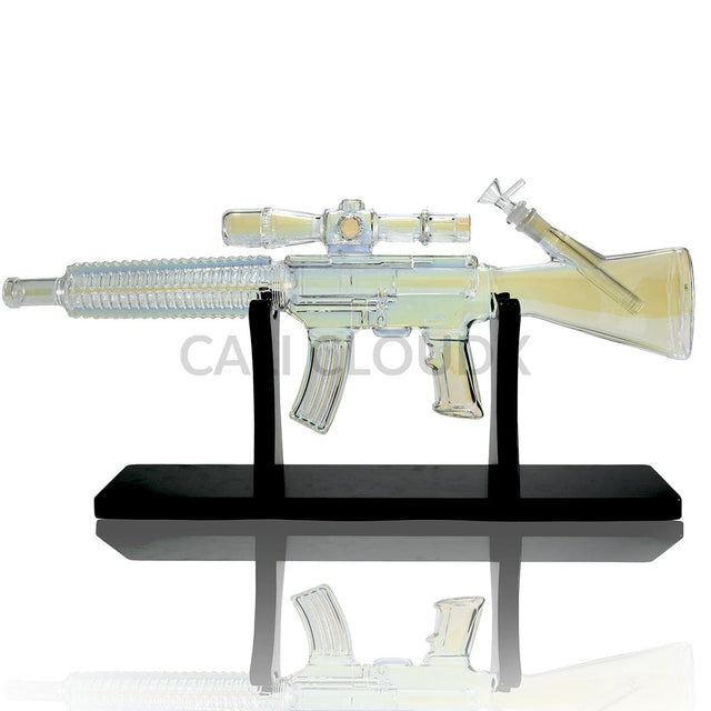 Electro Plated Gun Shaped Waterpipe w Wood Stand