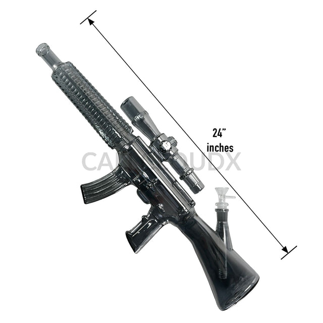 Electro Plated Gun Shaped Waterpipe w Wood Stand