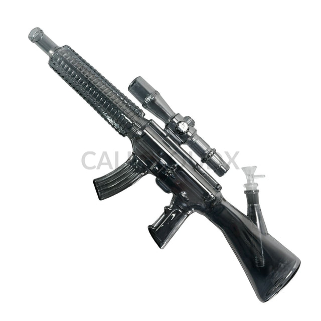Electro Plated Gun Shaped Waterpipe w Wood Stand