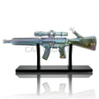 Electro Plated Gun Shaped Waterpipe w Wood Stand