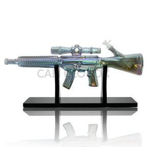 Electro Plated Gun Shaped Waterpipe w Wood Stand