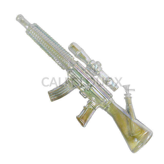 Electro Plated Gun Shaped Waterpipe w Wood Stand